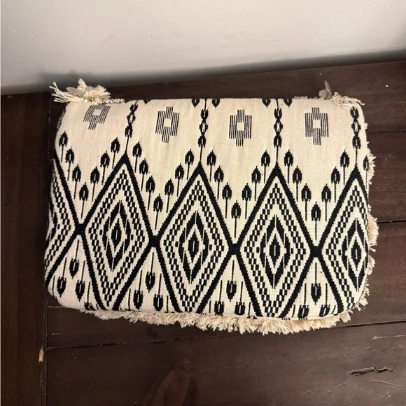 Antik Kraft Beaded Fringe  Bag Black & Cream Boho Tribal - Picture 2 of 4